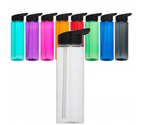 24 Oz Tritan Water Bottle Single Wall Plastic Water Bottle With Flip Down Straw.